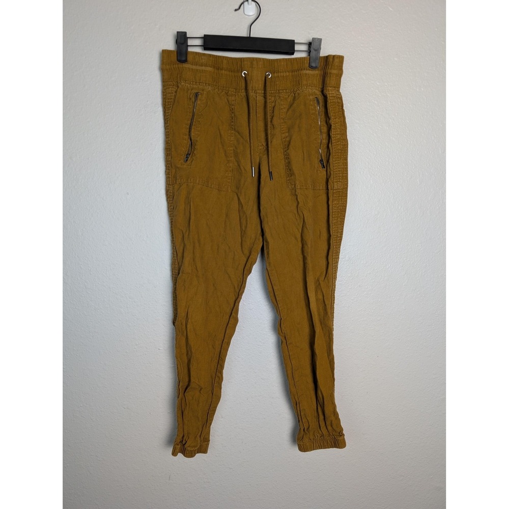Athleta Pants Womens 4 Brown Cabo Linen Jogger Elastic Waist Pockets Cuffed Hem